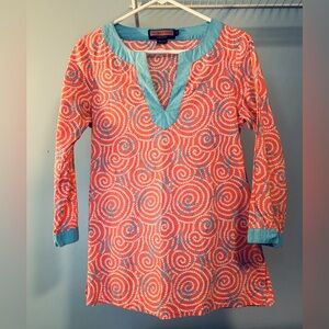 Vineyard Vines pink blue starfish lightweight tunic swim cover up 3/4 sleeve SM